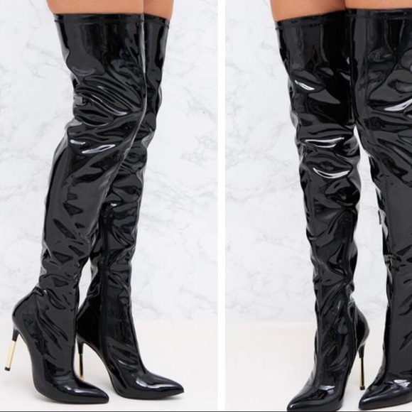 black patent knee high boots uk